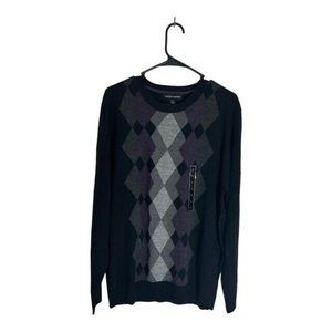 Tricots St. Raphael Men's Size Large Black Pullover Sweater Argyle 100% Acrylic